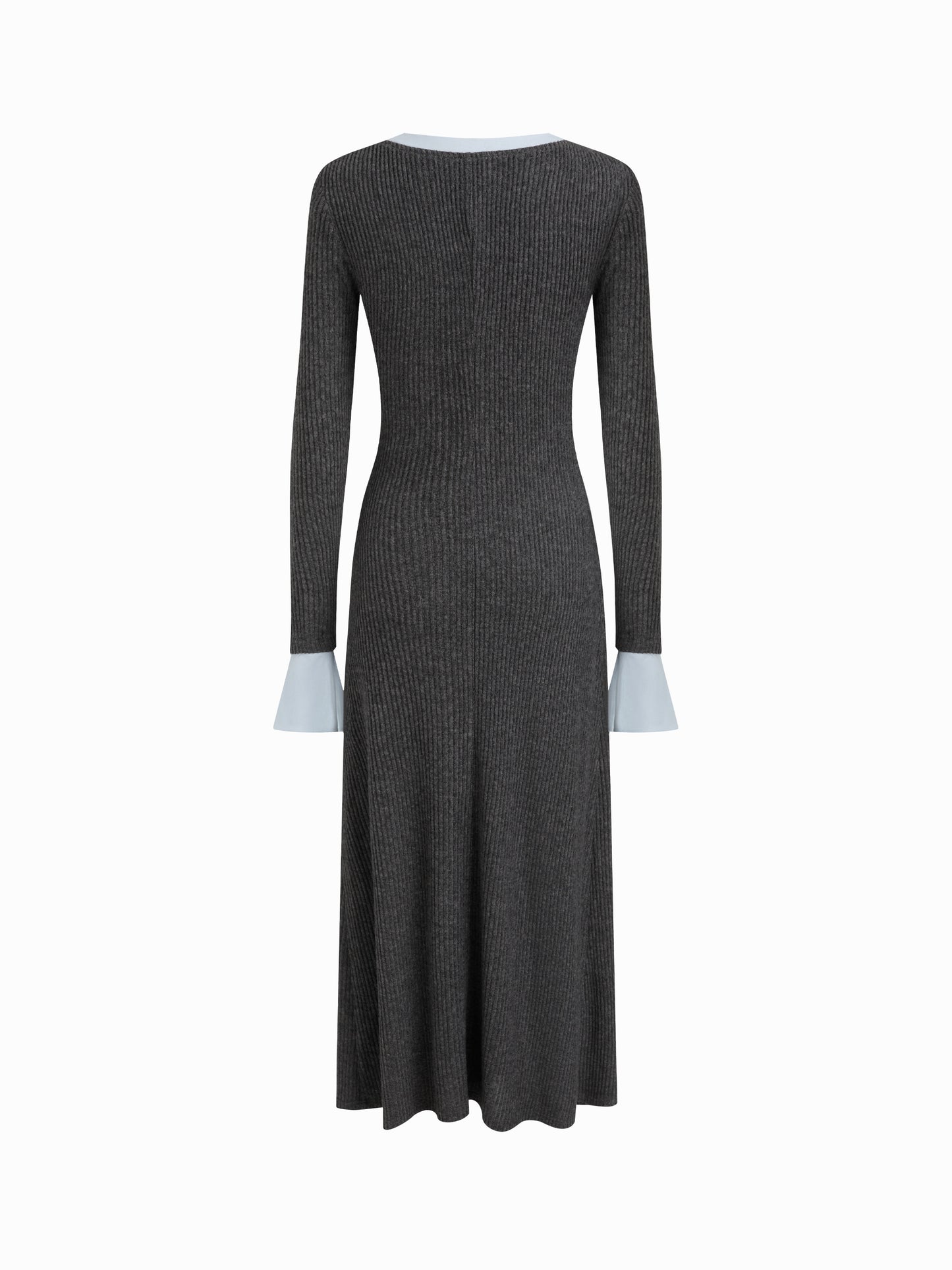 Textured Round Neck Long Sleeve Contrasting Binding Maxi Dress
