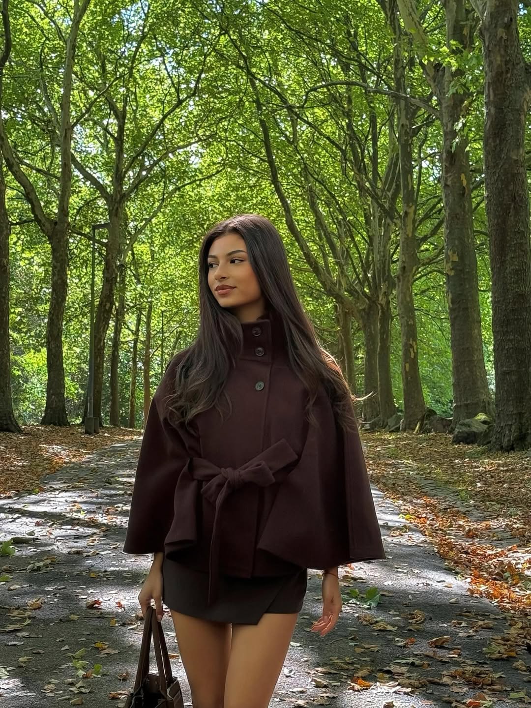 Arianne High-Neck Belted Cape Jacket