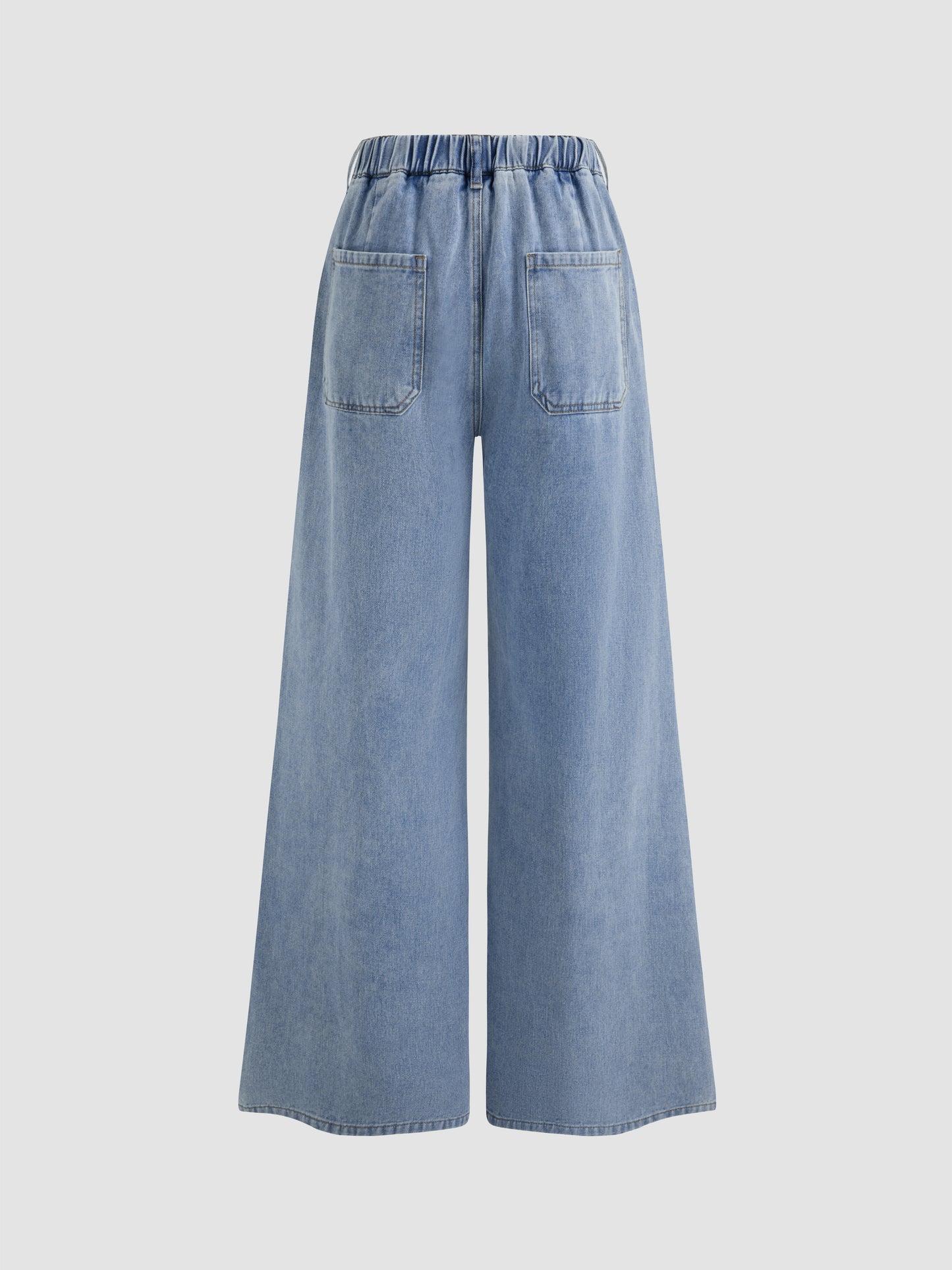 Leslie Denim High Waist Solid Tie Front Wide Leg Trousers
