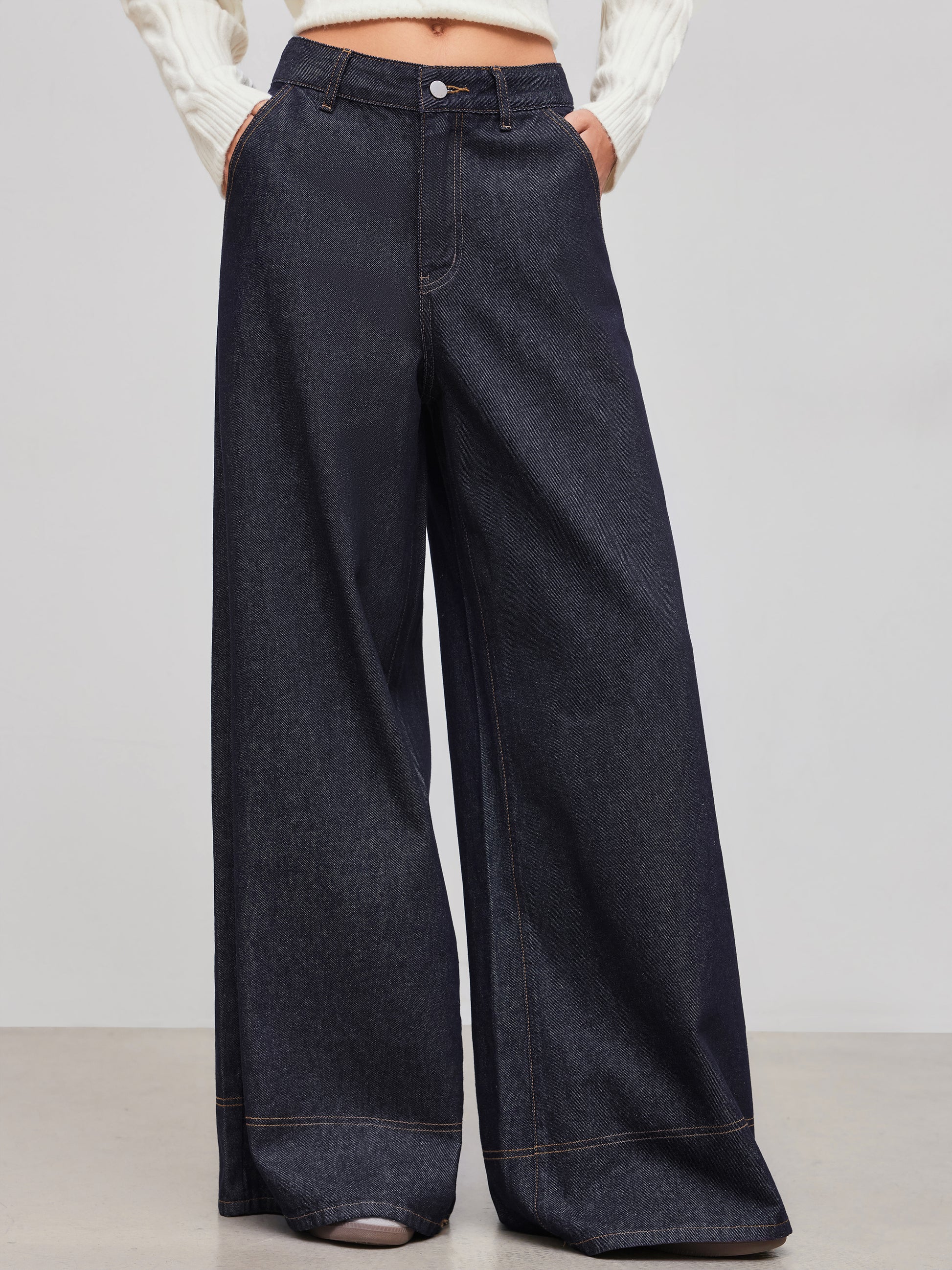 Cider Denim Low Rise Solid Pocket Baggy Jeans