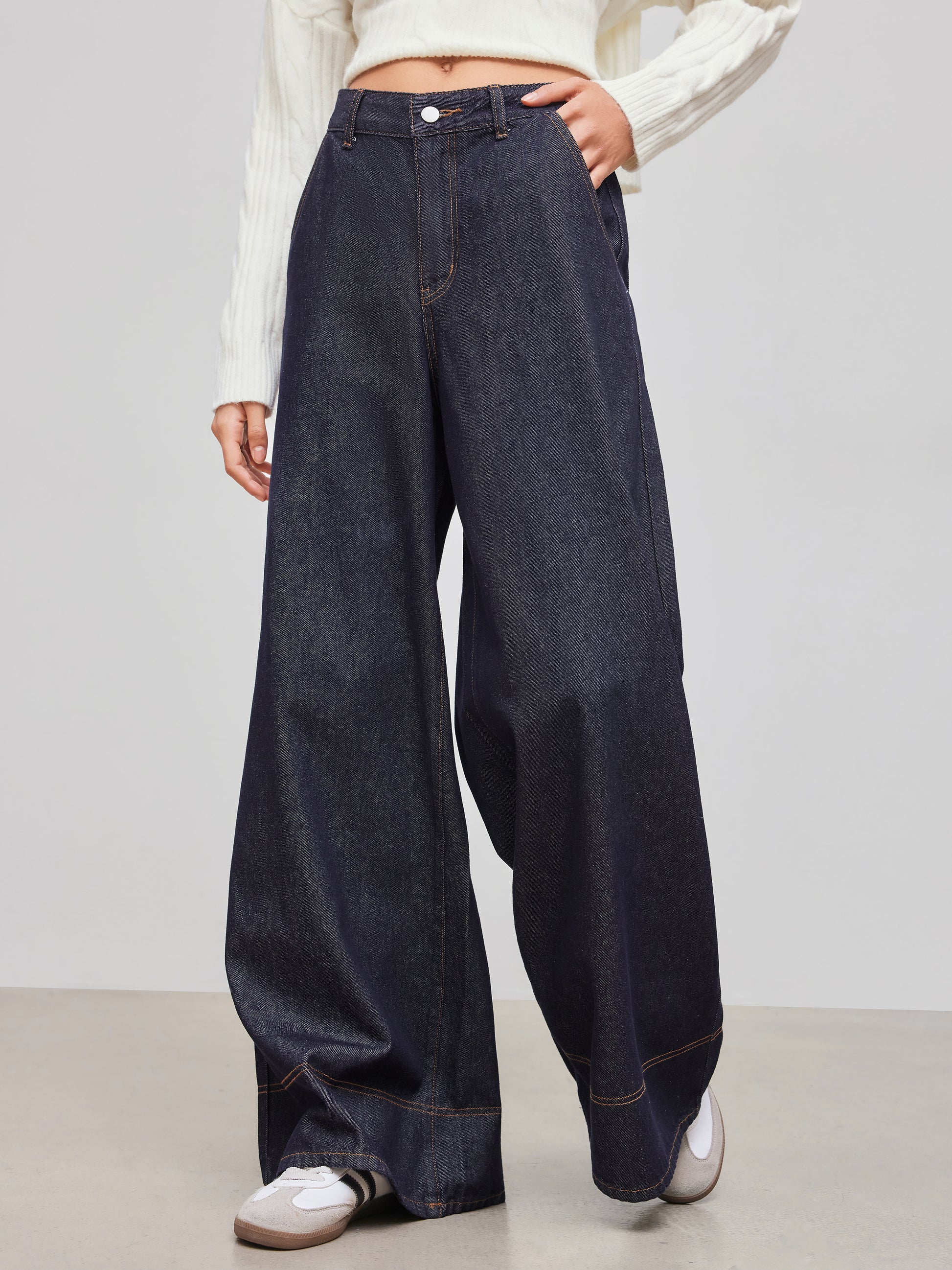 Cider Denim Low Rise Solid Pocket Baggy Jeans