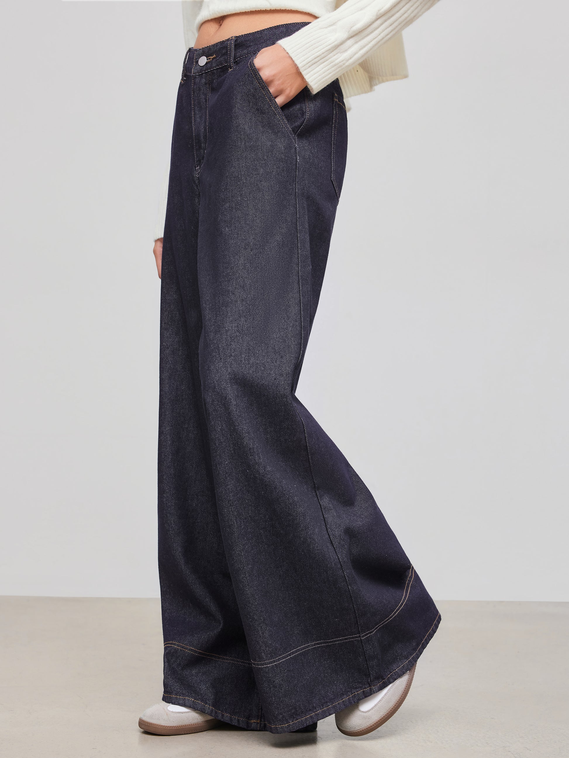 Cider Denim Low Rise Solid Pocket Baggy Jeans