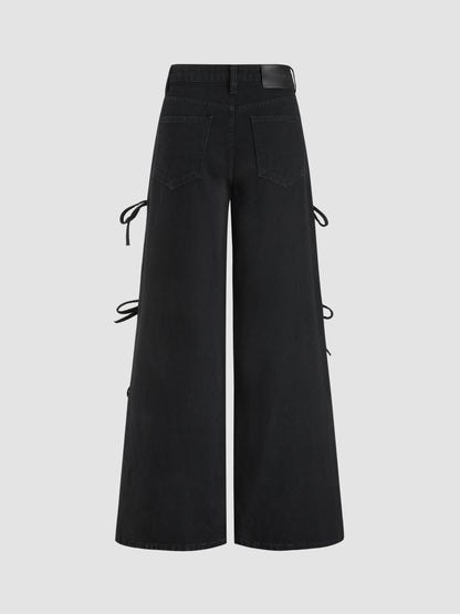 Denim Low Rise Bowknot Wide Leg Jeans