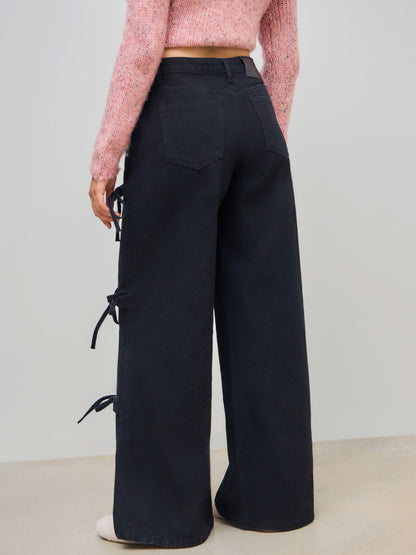 Denim Low Rise Bowknot Wide Leg Jeans