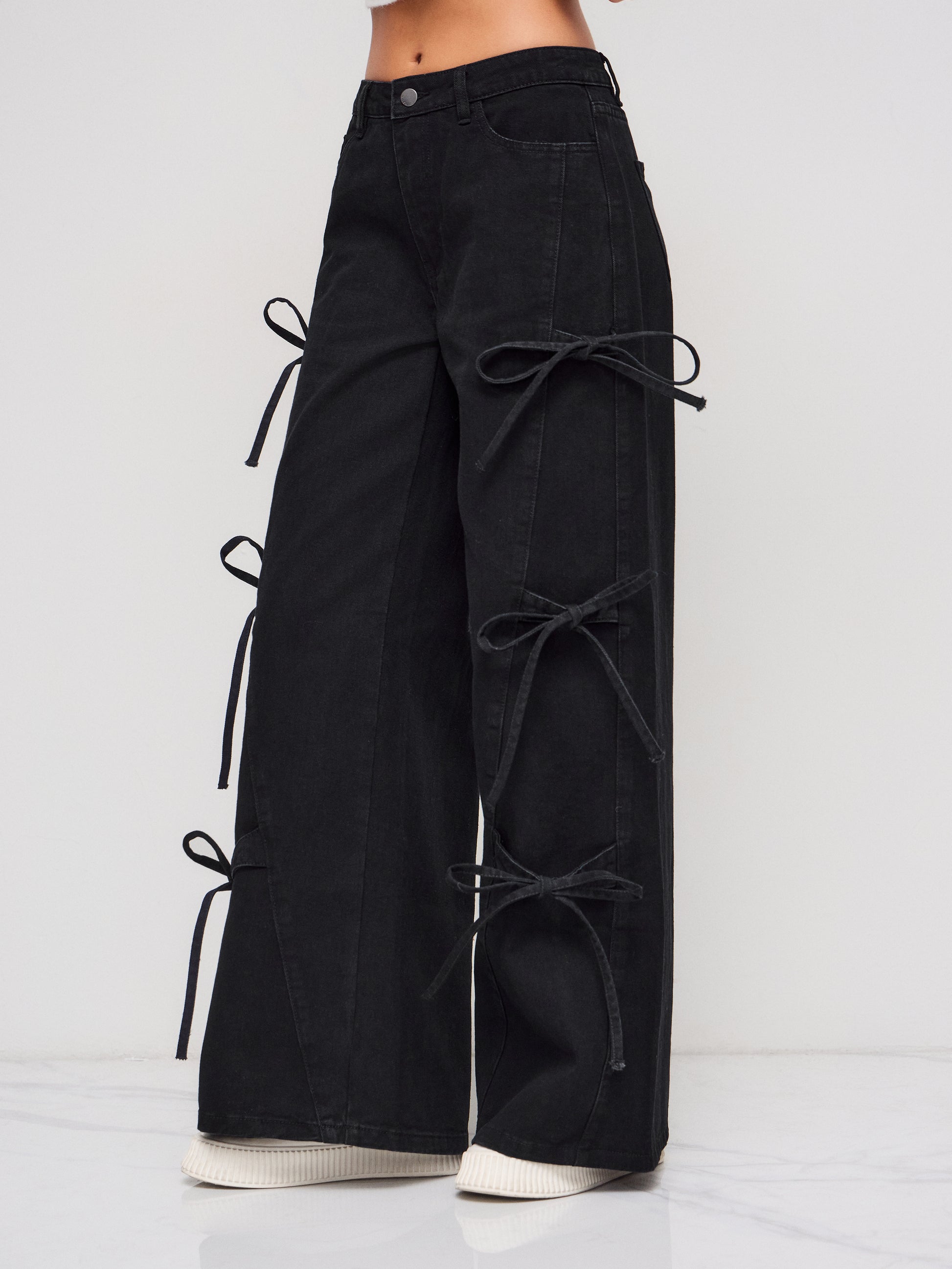 Denim Low Rise Bowknot Wide Leg Jeans