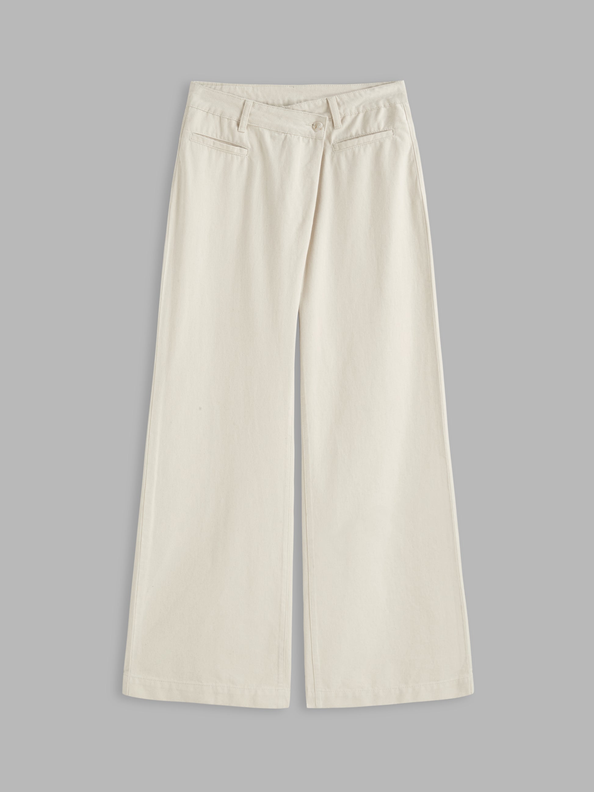 Cider Denim Mid Rise Asymmetrical Button Wide Leg Jeans