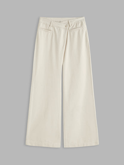 Cider Denim Mid Rise Asymmetrical Button Wide Leg Jeans