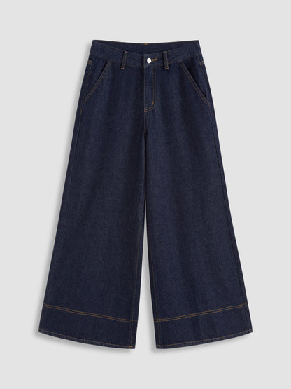 Petite Cider Denim Low Rise Wide Leg Jeans
