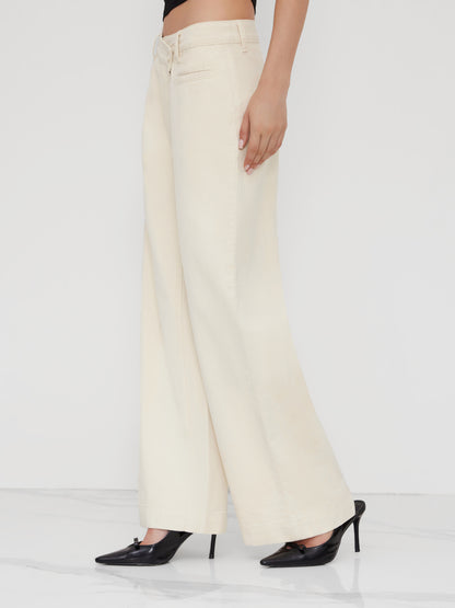 Cider Denim Mid Rise Asymmetrical Button Wide Leg Jeans