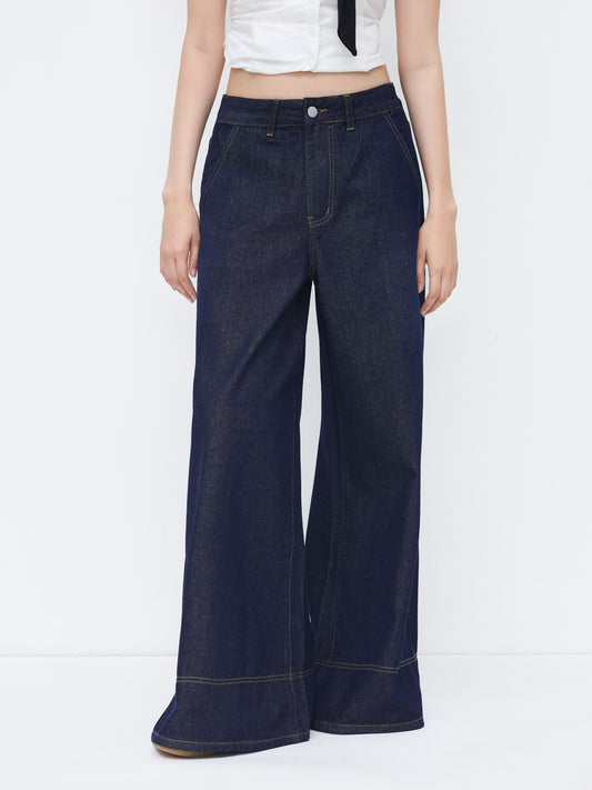 Petite Cider Denim Low Rise Wide Leg Jeans