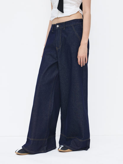 Petite Cider Denim Low Rise Wide Leg Jeans