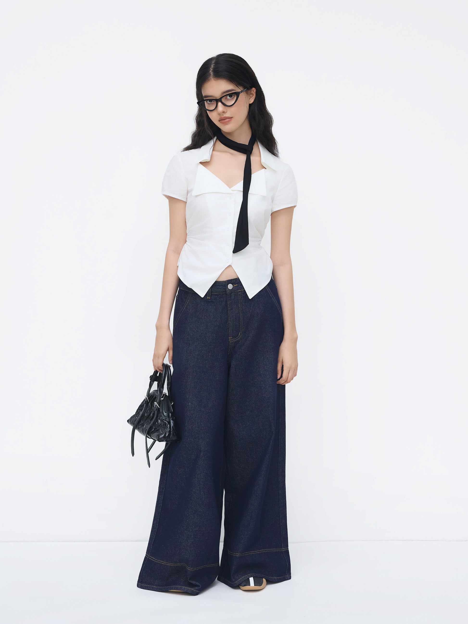 Petite Cider Denim Low Rise Wide Leg Jeans