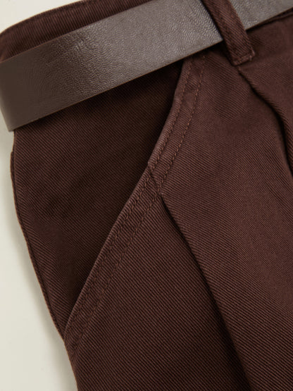 Denim Low Rise Pleated Wide Leg Jeans With Belt