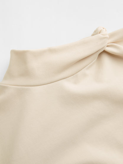 Cotton-blend High Neck Long Sleeve Ruched Midi Dress