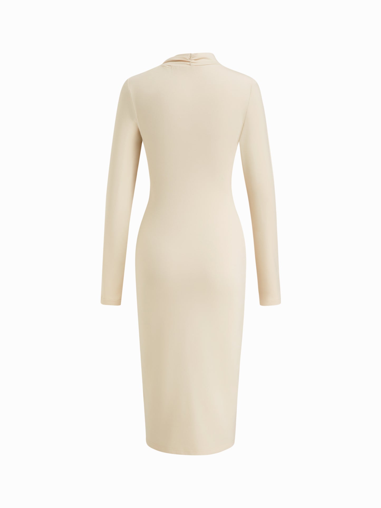 Cotton-blend High Neck Long Sleeve Ruched Midi Dress
