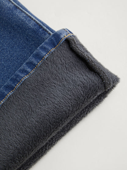 High Stretch Cider Denim Fleece-lined High Rise Wide Leg Jeans