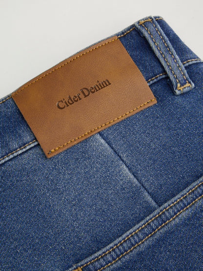 High Stretch Cider Denim Fleece-lined High Rise Wide Leg Jeans