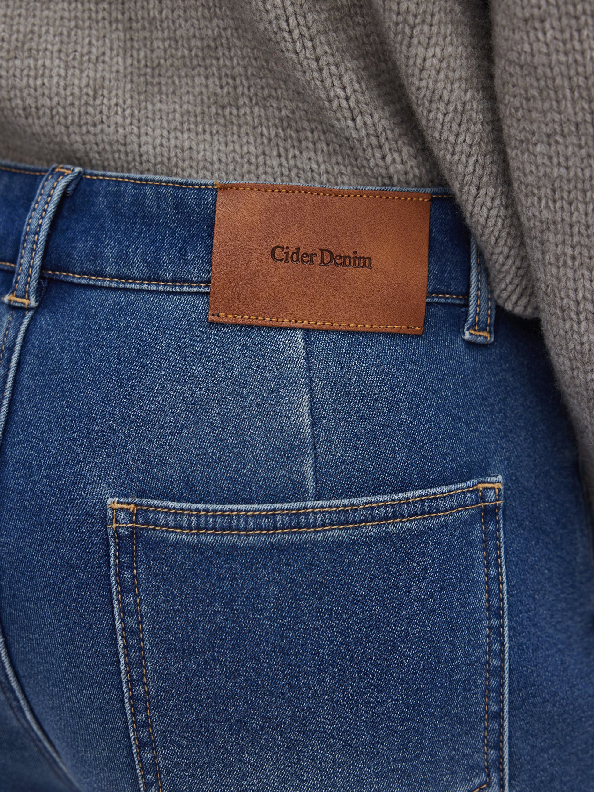 High Stretch Cider Denim Fleece-lined High Rise Wide Leg Jeans