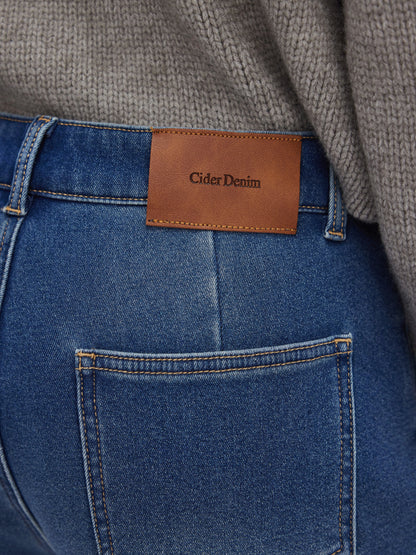 High Stretch Cider Denim Fleece-lined High Rise Wide Leg Jeans