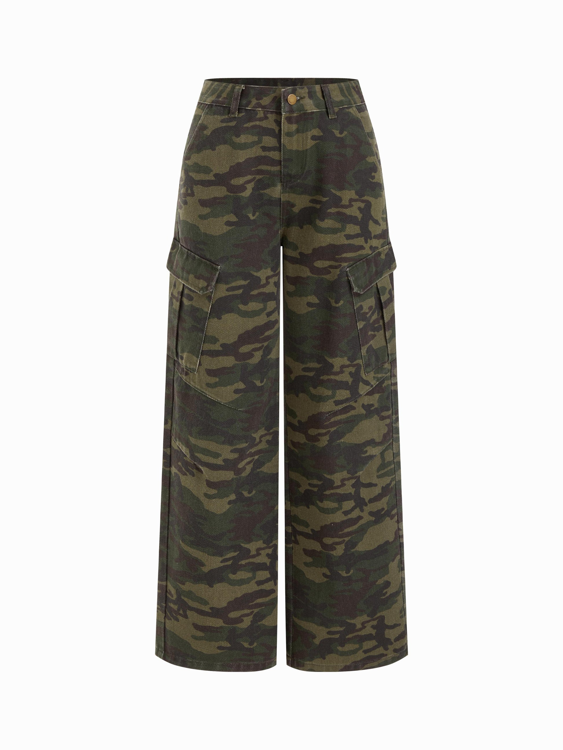 Cider Denim Camo Mid Rise Oversized Wide Leg Cargo Jeans