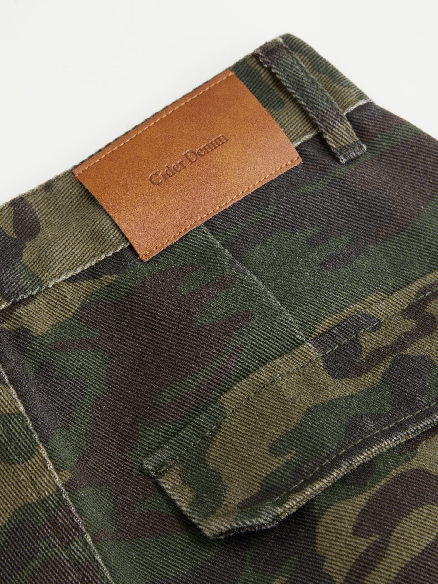 Cider Denim Camo Mid Rise Oversized Wide Leg Cargo Jeans