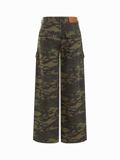 Cider Denim Camo Mid Rise Oversized Wide Leg Cargo Jeans