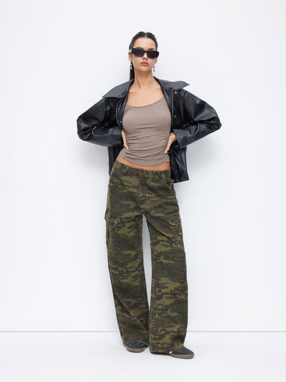 Cider Denim Camo Mid Rise Oversized Wide Leg Cargo Jeans