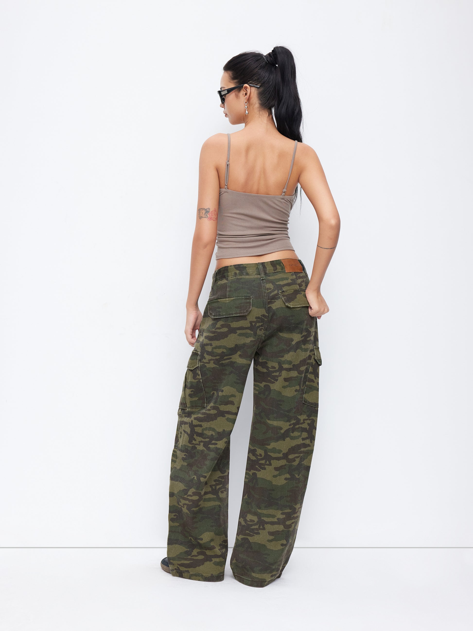 Cider Denim Camo Mid Rise Oversized Wide Leg Cargo Jeans