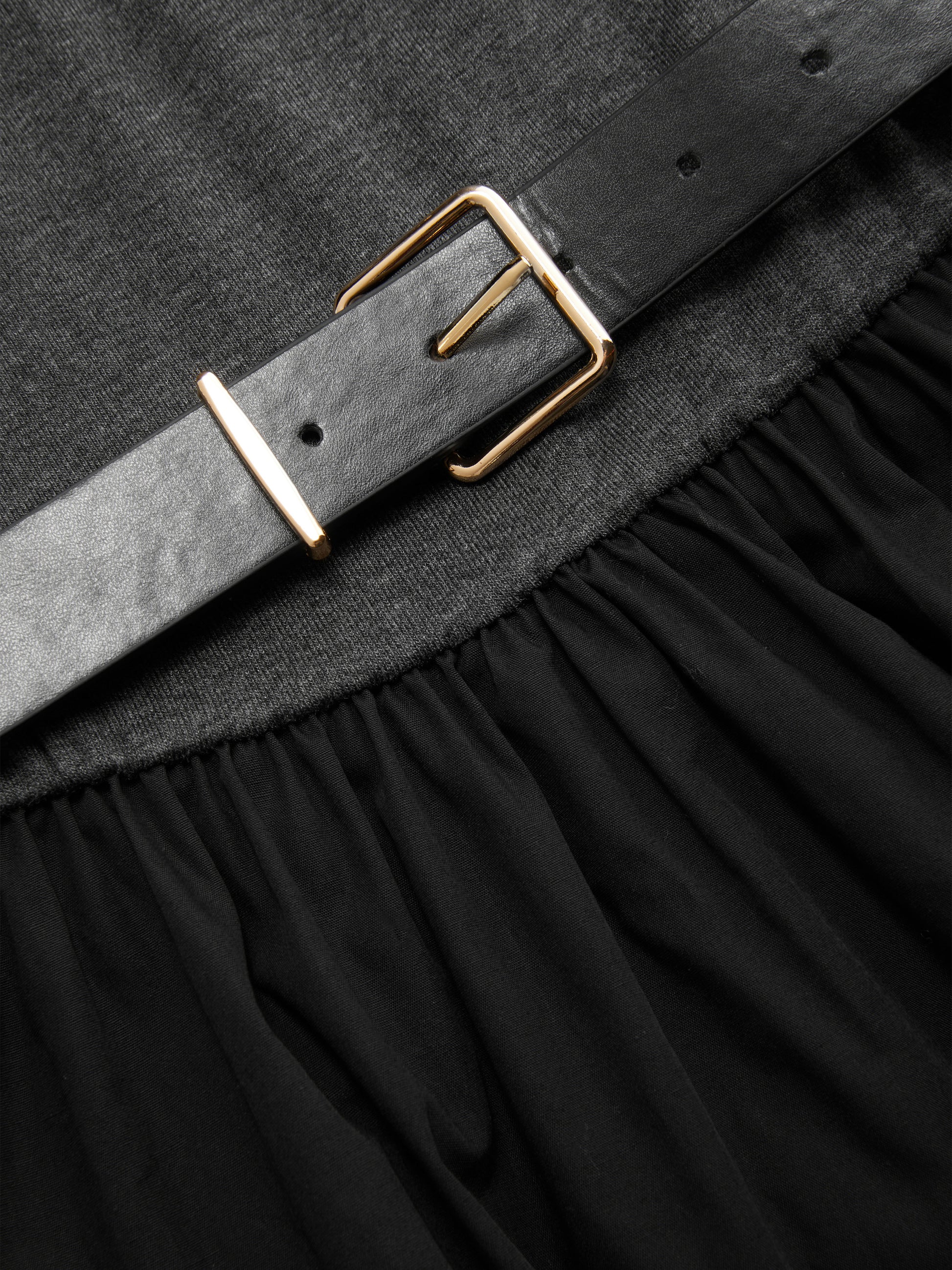 Cotton Stand Collar Two Tone Flared Mid-length Sleeve Maxi Dress With Belt