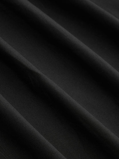 Cotton Stand Collar Two Tone Flared Mid-length Sleeve Maxi Dress With Belt