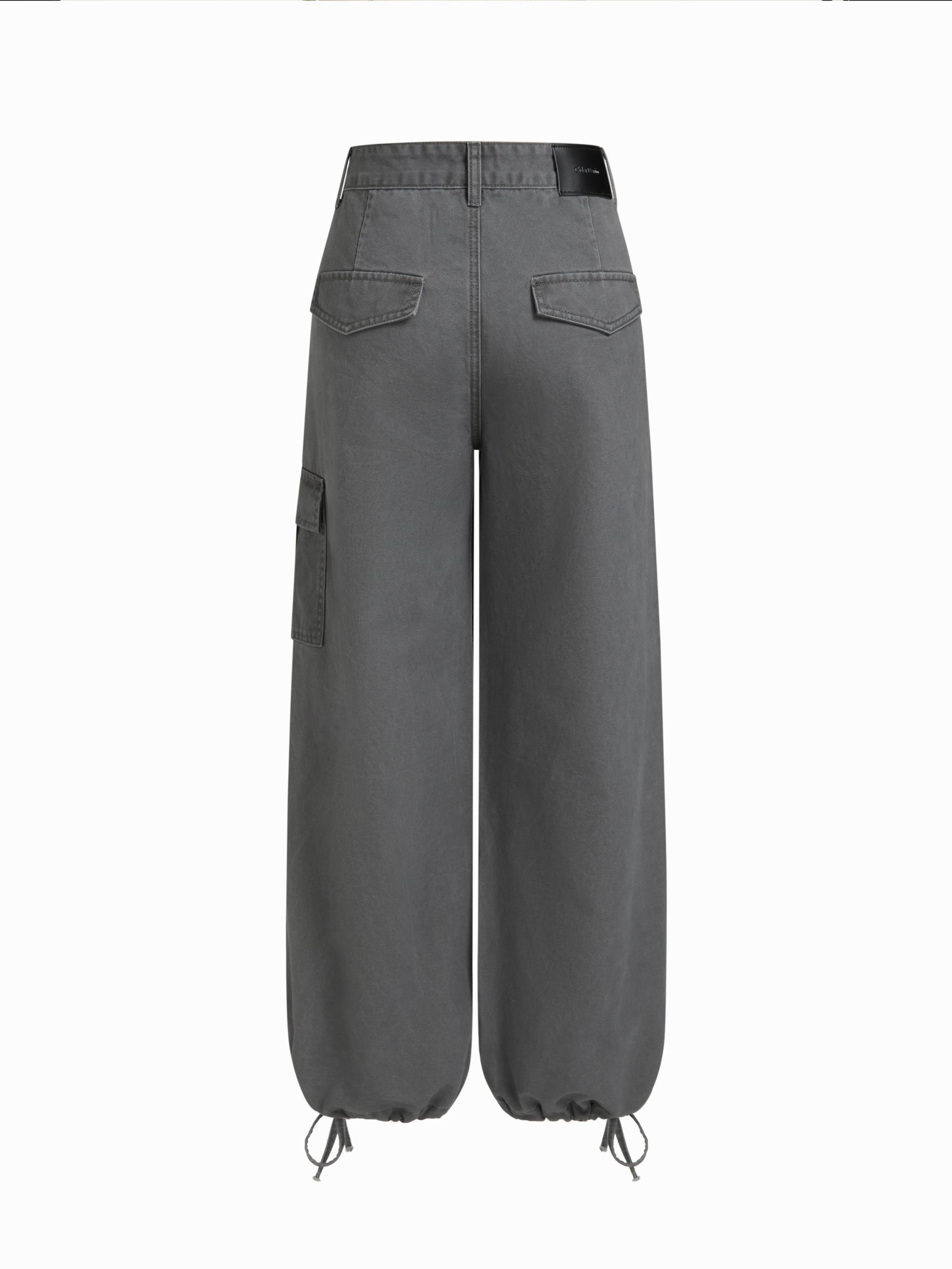 Cider Denim Low Rise Drawstring Wide Leg Cargo Jeans