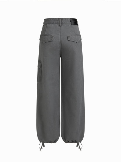 Cider Denim Low Rise Drawstring Wide Leg Cargo Jeans