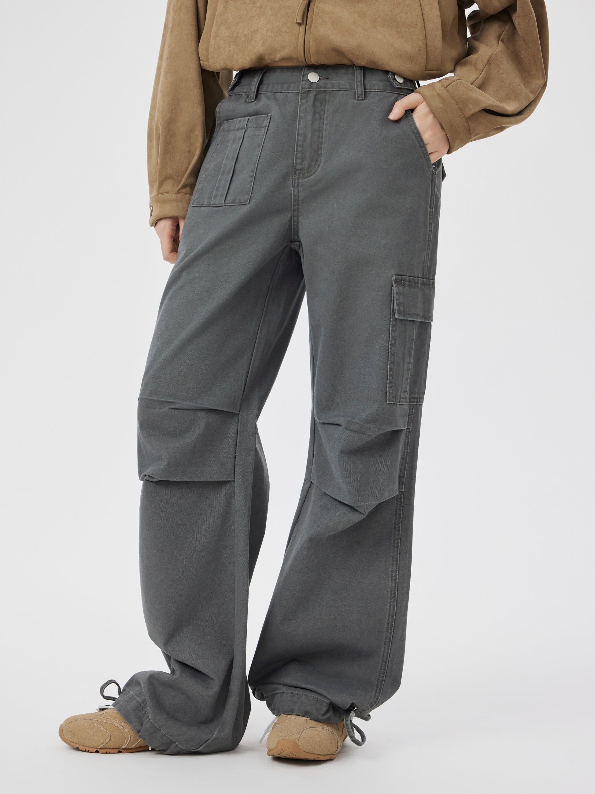 Cider Denim Low Rise Drawstring Wide Leg Cargo Jeans