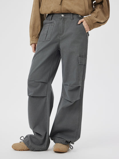 Cider Denim Low Rise Drawstring Wide Leg Cargo Jeans