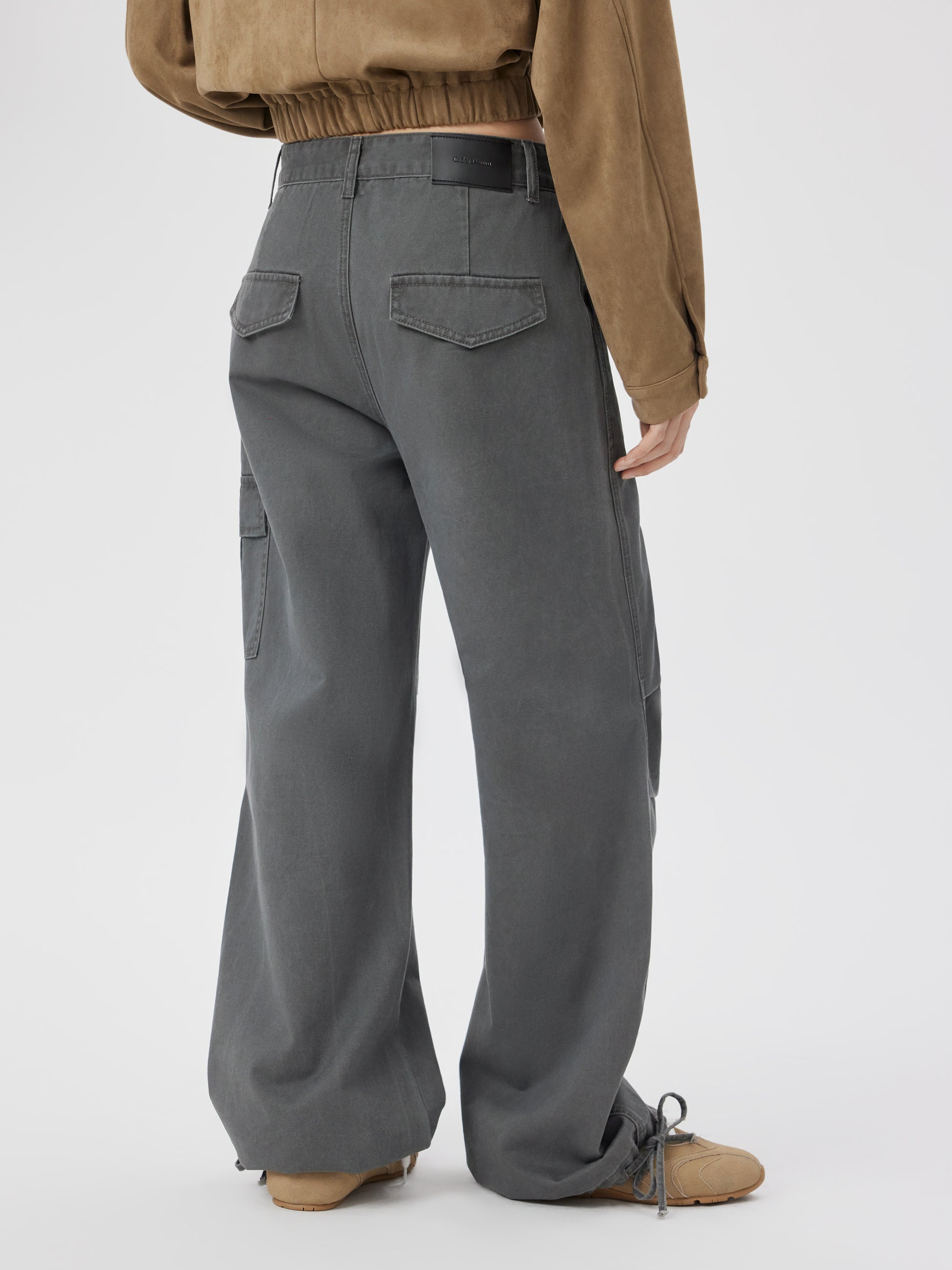 Cider Denim Low Rise Drawstring Wide Leg Cargo Jeans