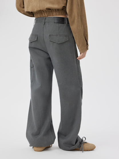 Cider Denim Low Rise Drawstring Wide Leg Cargo Jeans