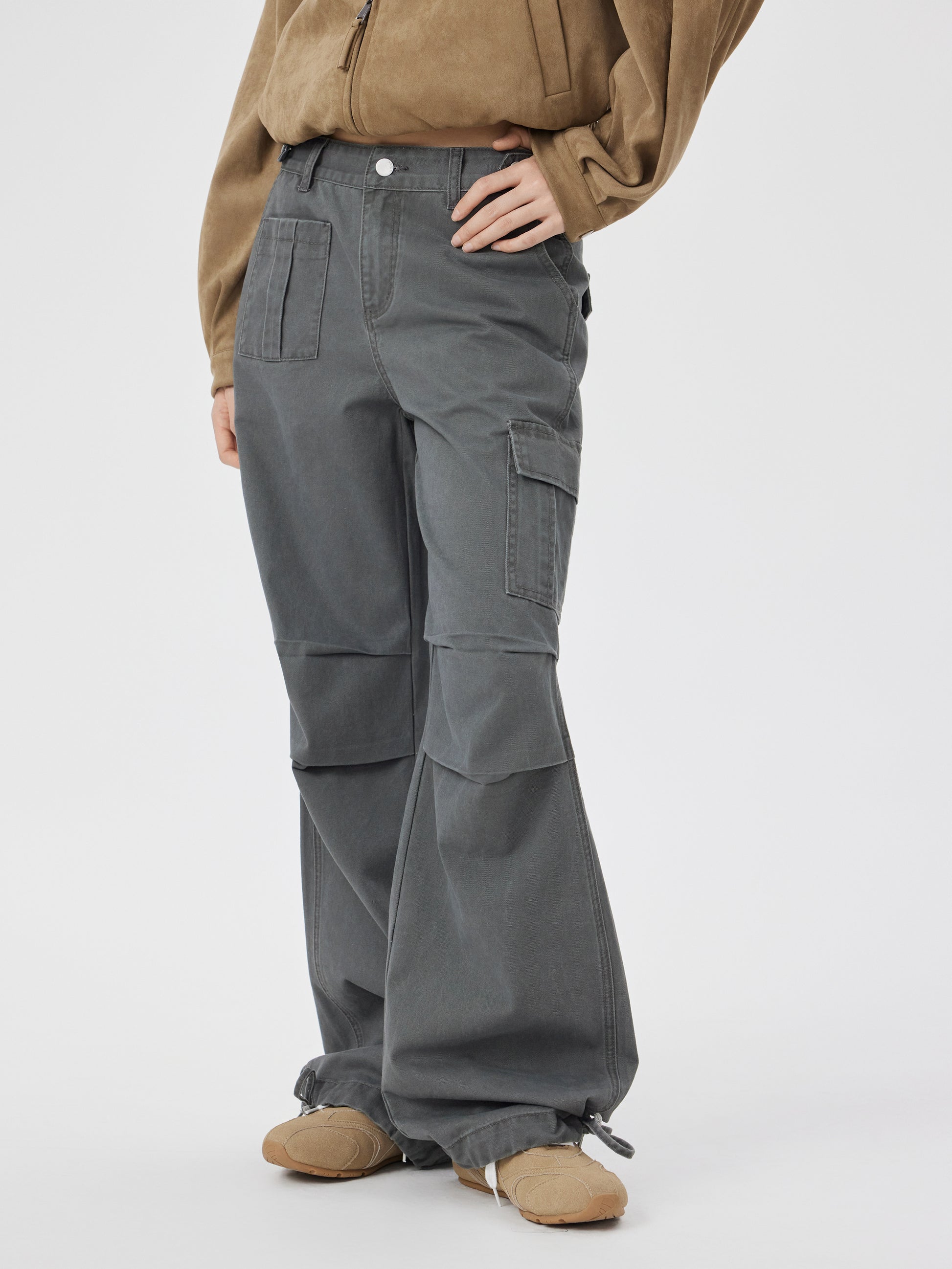 Cider Denim Low Rise Drawstring Wide Leg Cargo Jeans