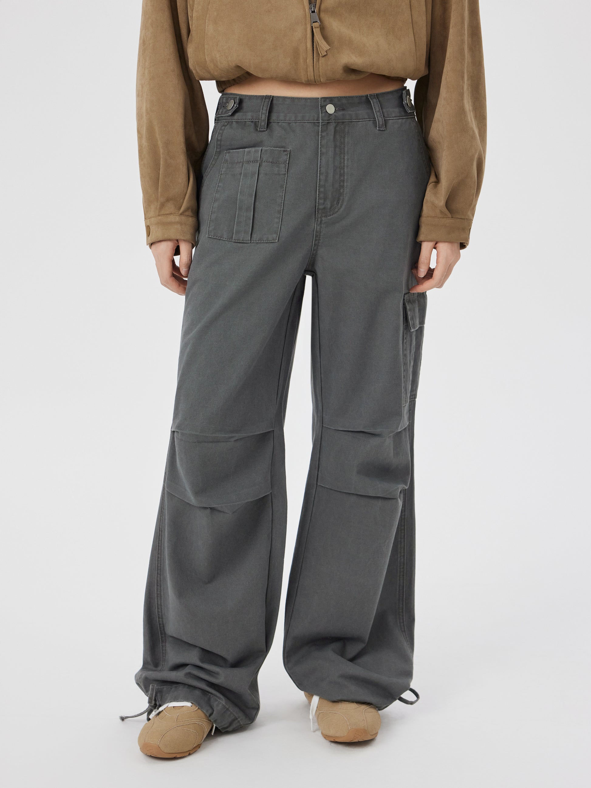 Cider Denim Low Rise Drawstring Wide Leg Cargo Jeans