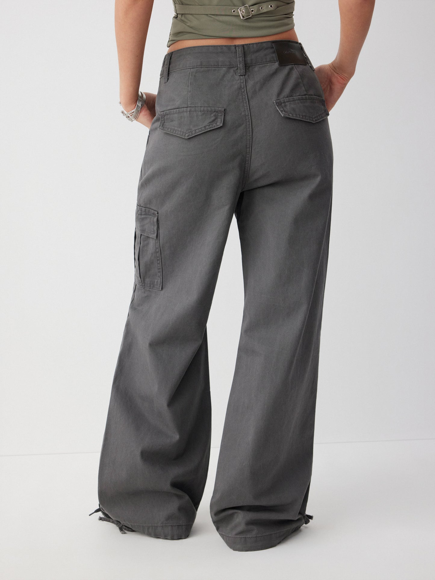 Cider Denim Low Rise Drawstring Wide Leg Cargo Jeans