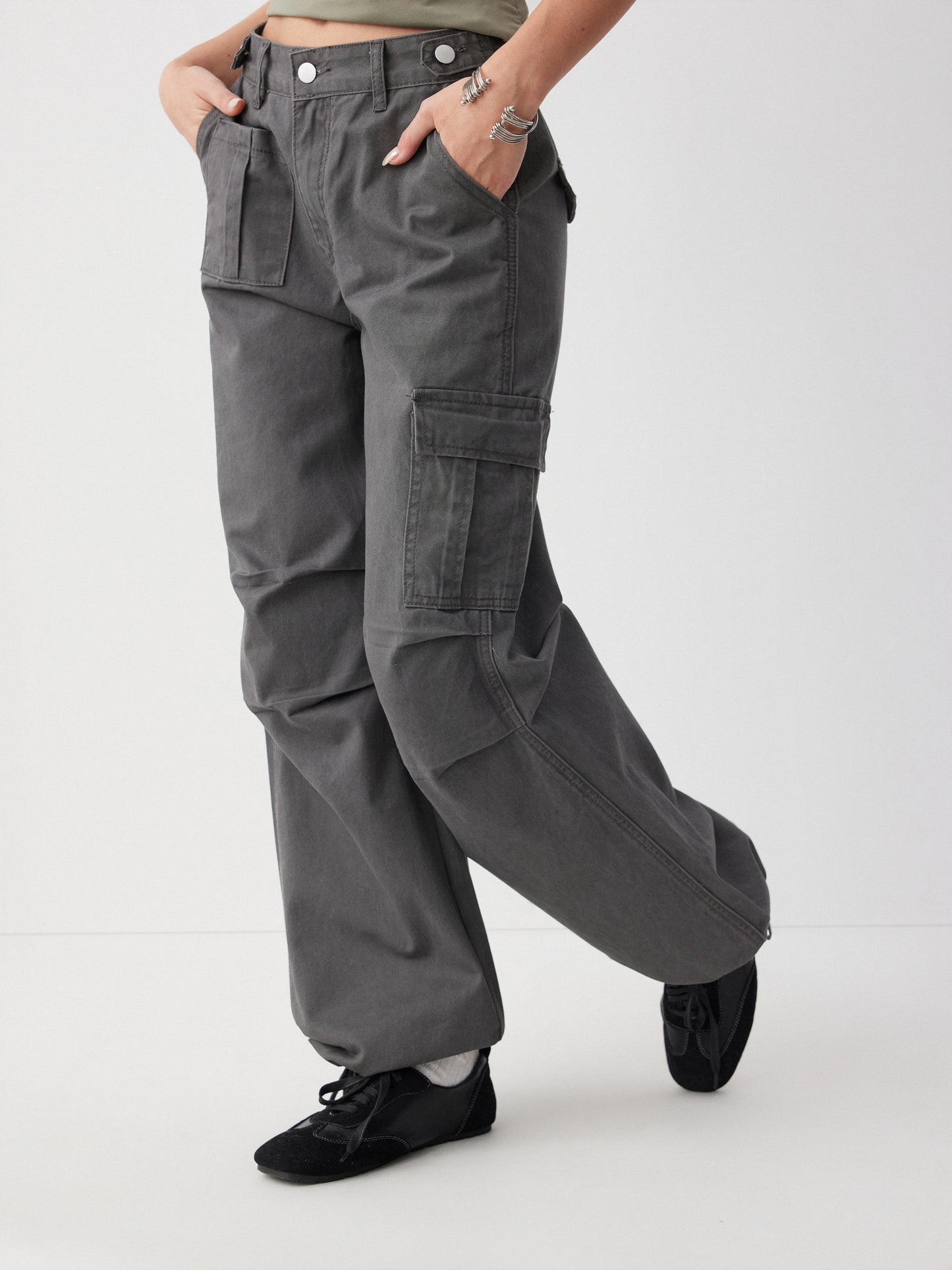 Cider Denim Low Rise Drawstring Wide Leg Cargo Jeans