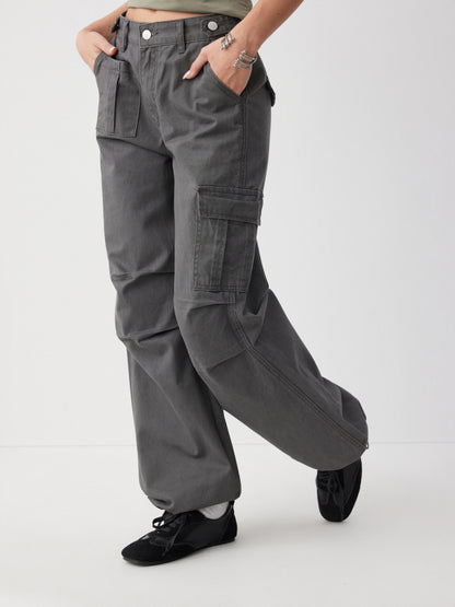 Cider Denim Low Rise Drawstring Wide Leg Cargo Jeans