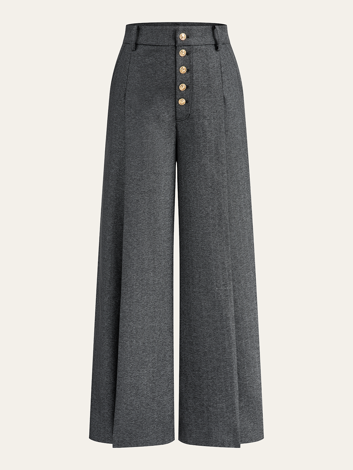 High-Waisted Button-Front Wide-Leg Pants