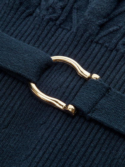 Cinched Waist Belted Cable Knit Top