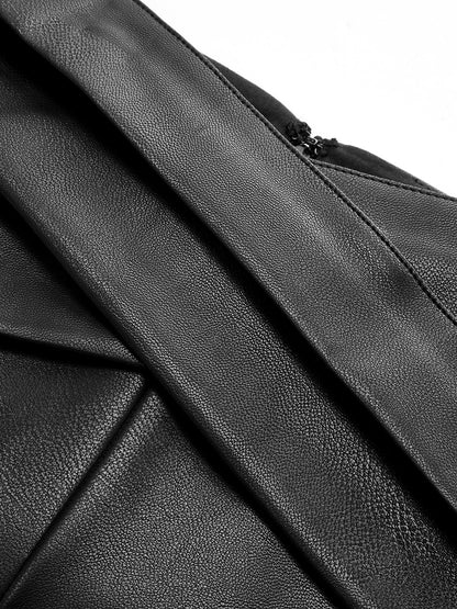 Cross Waistband PU Leather Wide-Leg Pants