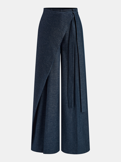 Asymmetric Wrap Wide-Leg Pants