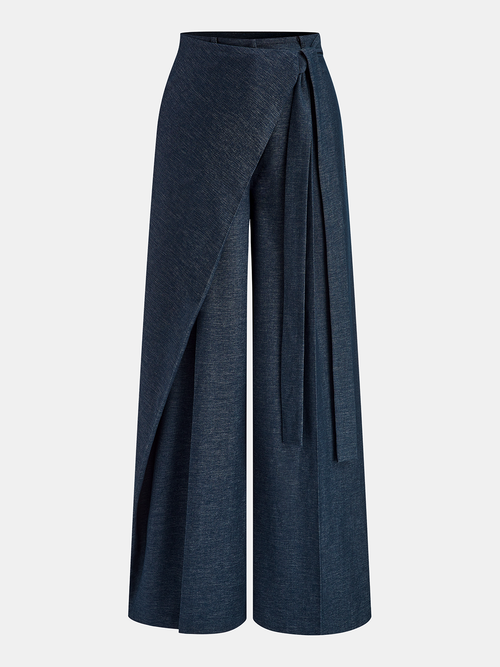 Asymmetric Wrap Wide-Leg Pants