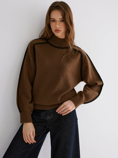 Knit Contrast Binding High Neck Sweater
