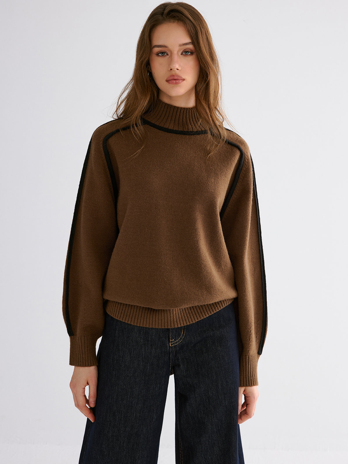 Knit Contrast Binding High Neck Sweater