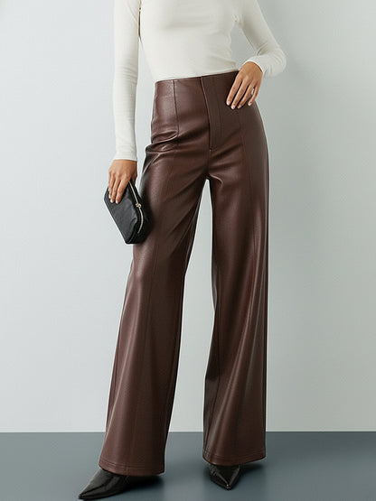 High-Wist PU Leather Wide-Leg Pants