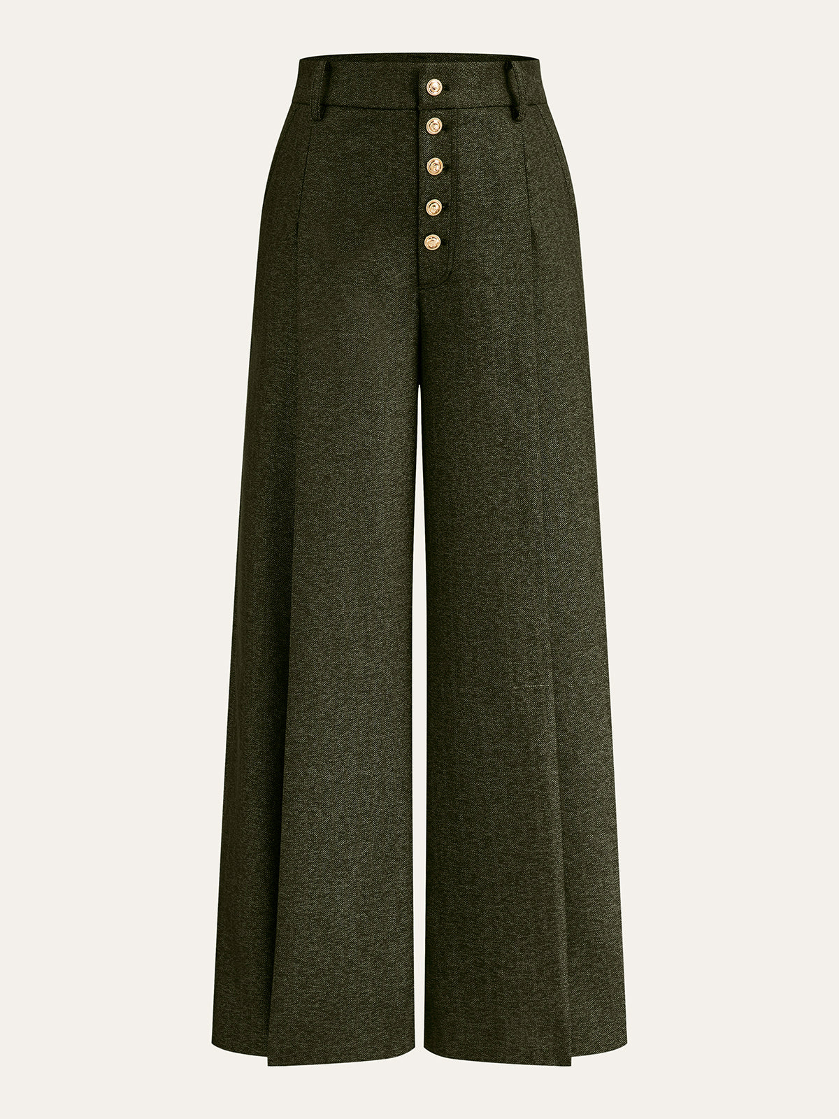 High-Waisted Button-Front Wide-Leg Pants